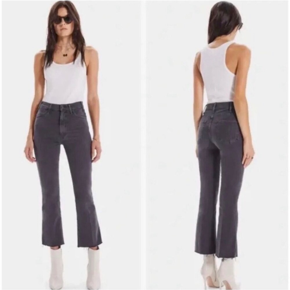 Mother jeans The Hustler Ankle Fray Chalk It Up 28 gray raw hem denim boho edgy